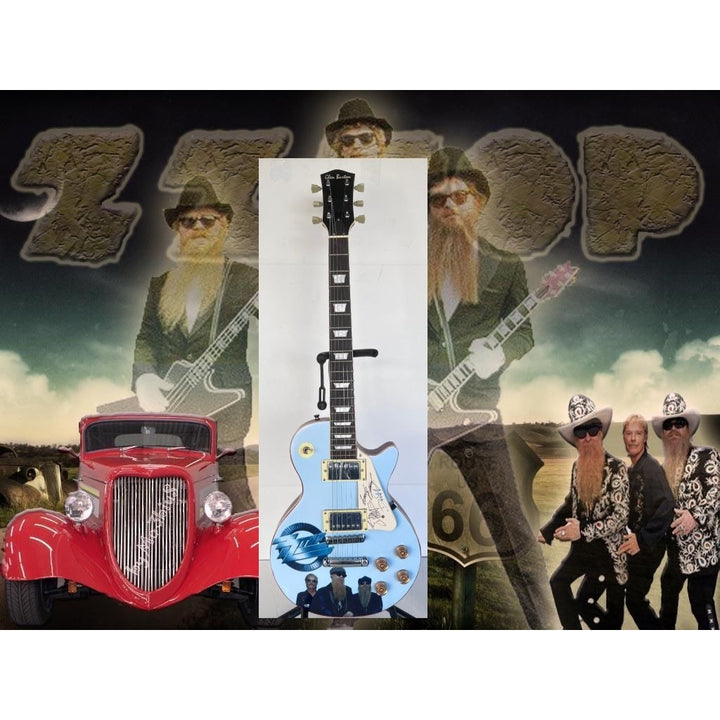 ZZ Top Billy Gibbons Frank Beard & Dusty Hill les paul one of a kind full size electric guitar signed with proof