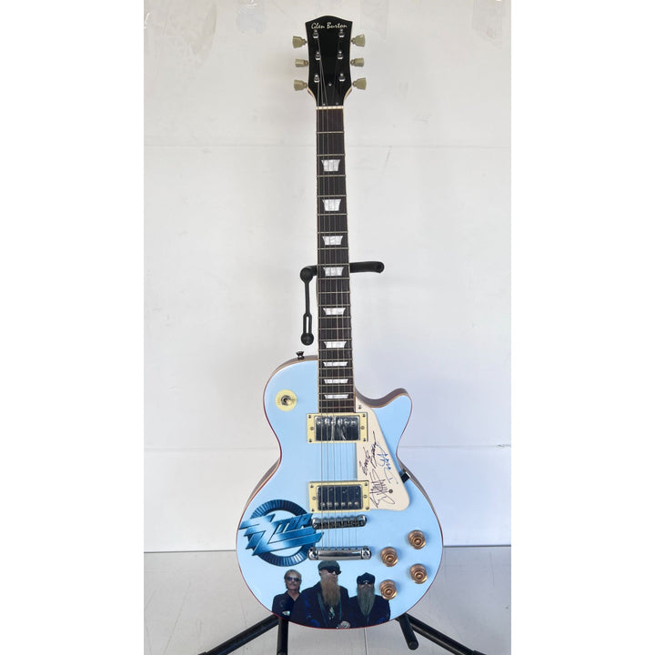 ZZ Top Billy Gibbons Frank Beard & Dusty Hill les paul one of a kind full size electric guitar signed with proof