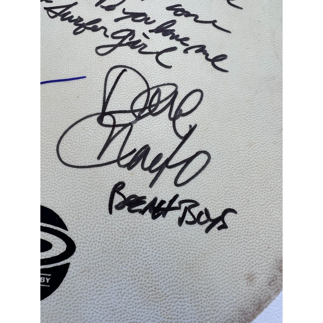 Beach Boys  Brian Wilson, Mike Love, Al Jardine, David Roberts (with lyrics) & proof tambourine 10' signed with proof.