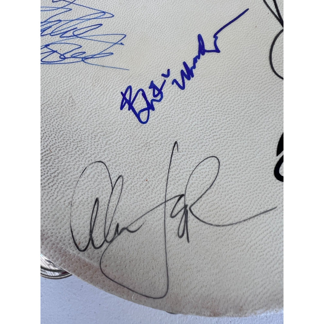 Beach Boys  Brian Wilson, Mike Love, Al Jardine, David Roberts (with lyrics) & proof tambourine 10' signed with proof.