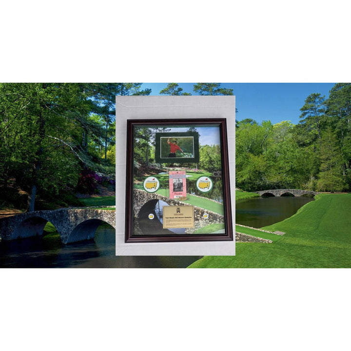 Tiger Woods 2001 full Masters ticket signed and framed with proof 19x23".