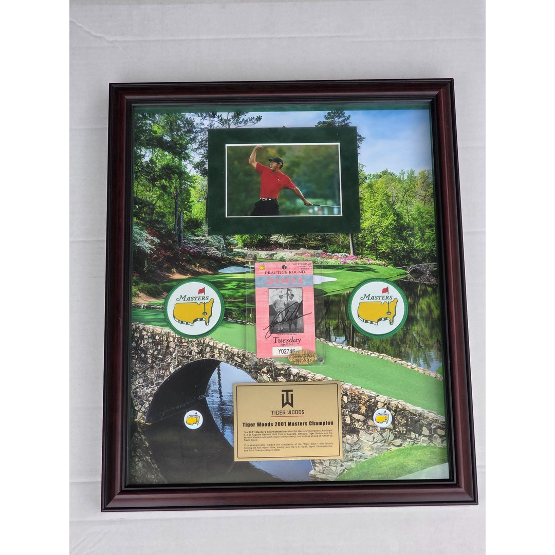 Tiger Woods 2001 full Masters ticket signed and framed with proof 19x23".