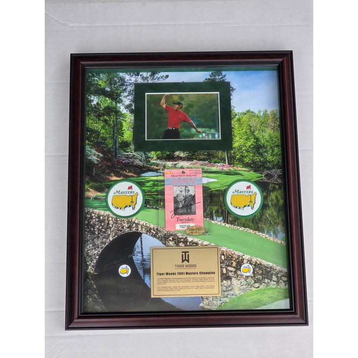 Tiger Woods 2001 full Masters ticket signed and framed with proof 19x23".