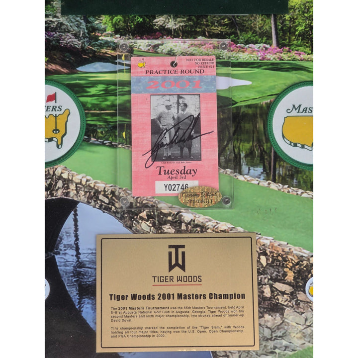 Tiger Woods 2001 full Masters ticket signed and framed with proof 19x23".