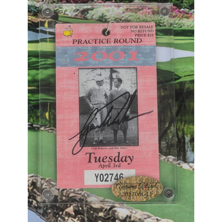 Tiger Woods 2001 full Masters ticket signed and framed with proof 19x23".