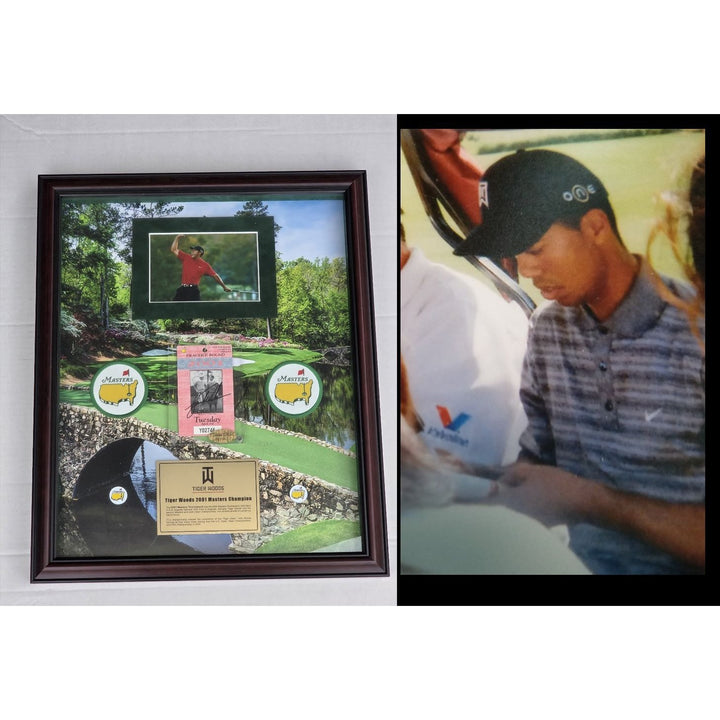 Tiger Woods 2001 full Masters ticket signed and framed with proof 19x23".