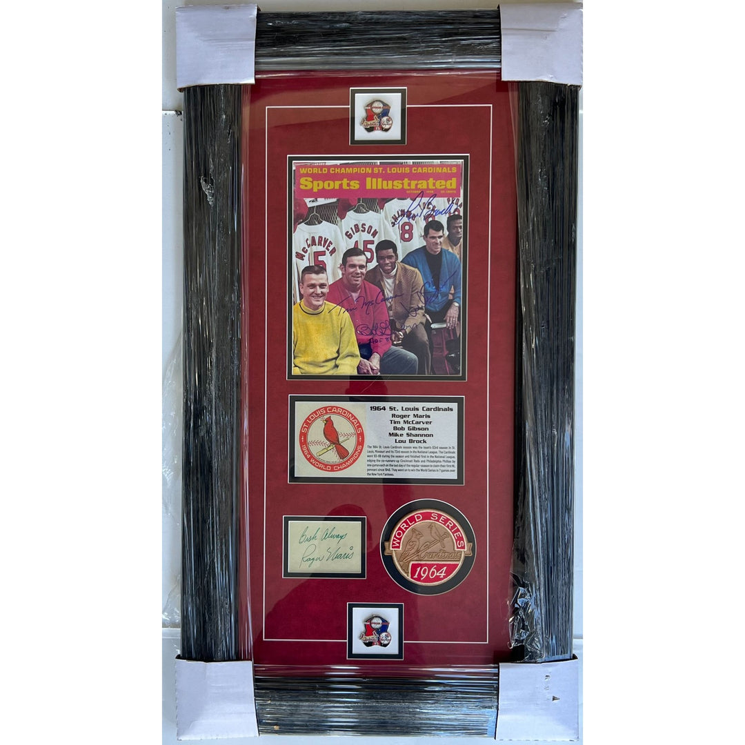 St. Louis Cardinals 1964 Roger Maris,  Tim McCarver, Bob Gibson,  Mike Shannon & Lou Brock 18x33 framed with proof
