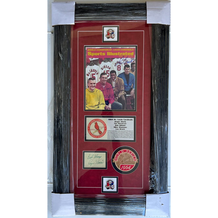 St. Louis Cardinals 1964 Roger Maris,  Tim McCarver, Bob Gibson,  Mike Shannon & Lou Brock 18x33 framed with proof