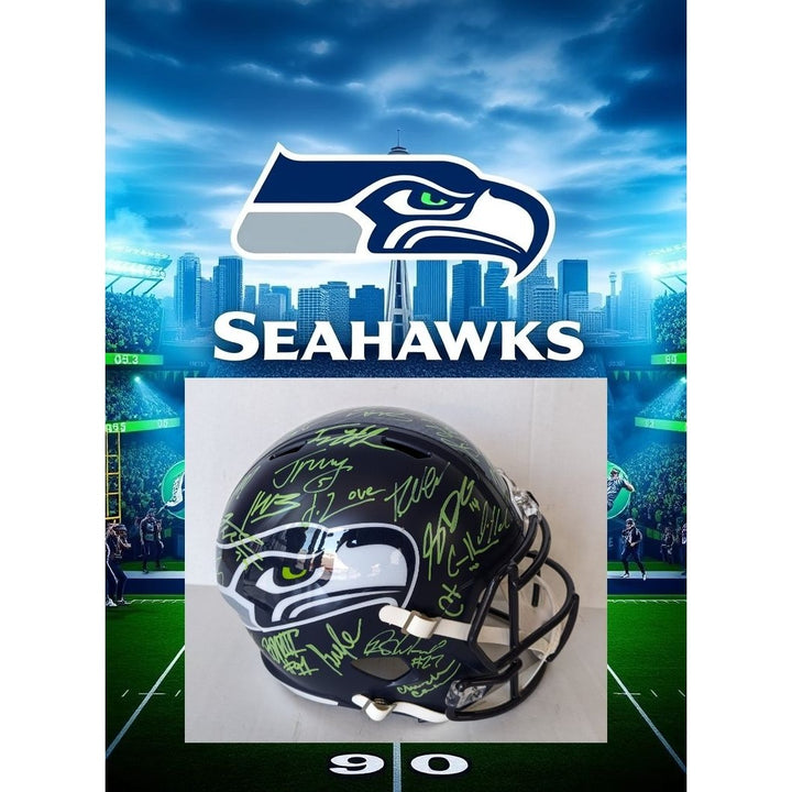Seattle Seahawks Speed Replica Full Size  helmet 2025 team signed with 40 plus signatures