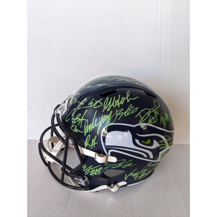 Seattle Seahawks Speed Replica Full Size  helmet 2025 team signed with 40 plus signatures