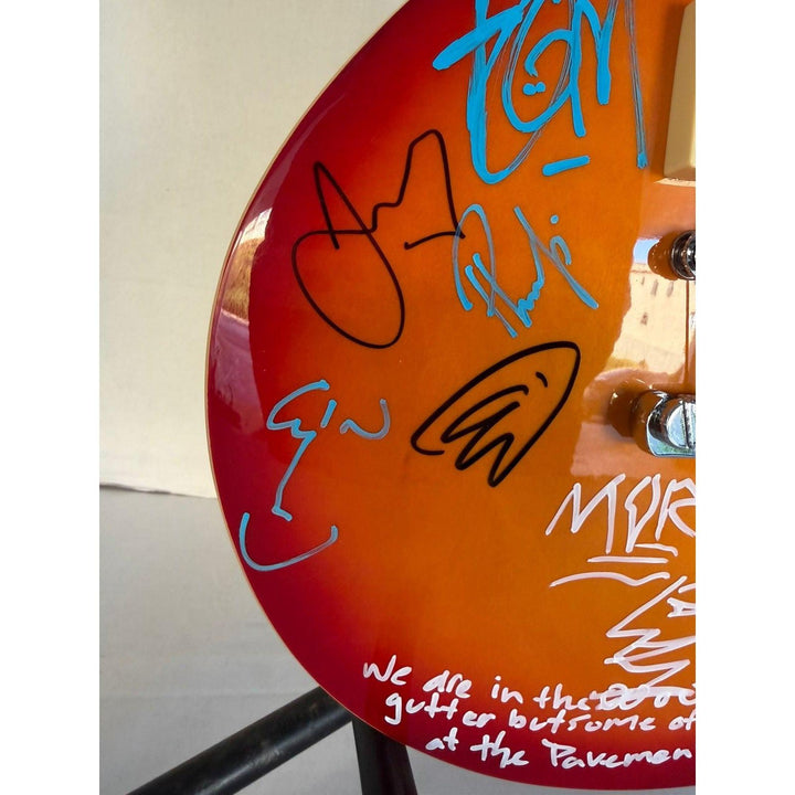 Thom Yorke Radiohead Chris Martin Coldplay and Patrick Morrisey with sketch vintage Cherry les paul guitar signed with proof