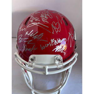 Patrick Mahomes Andy Reid Travis Kelce 2022- 23 Super Bowl champion Kansas City Chiefs Riddell Speed Authentic team signed helmet signed