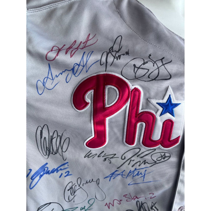 Philadelphia Phillies 2008 Chase Utley Jimmy Rollins Ryan Howard World Series champions team signed jersey with proof