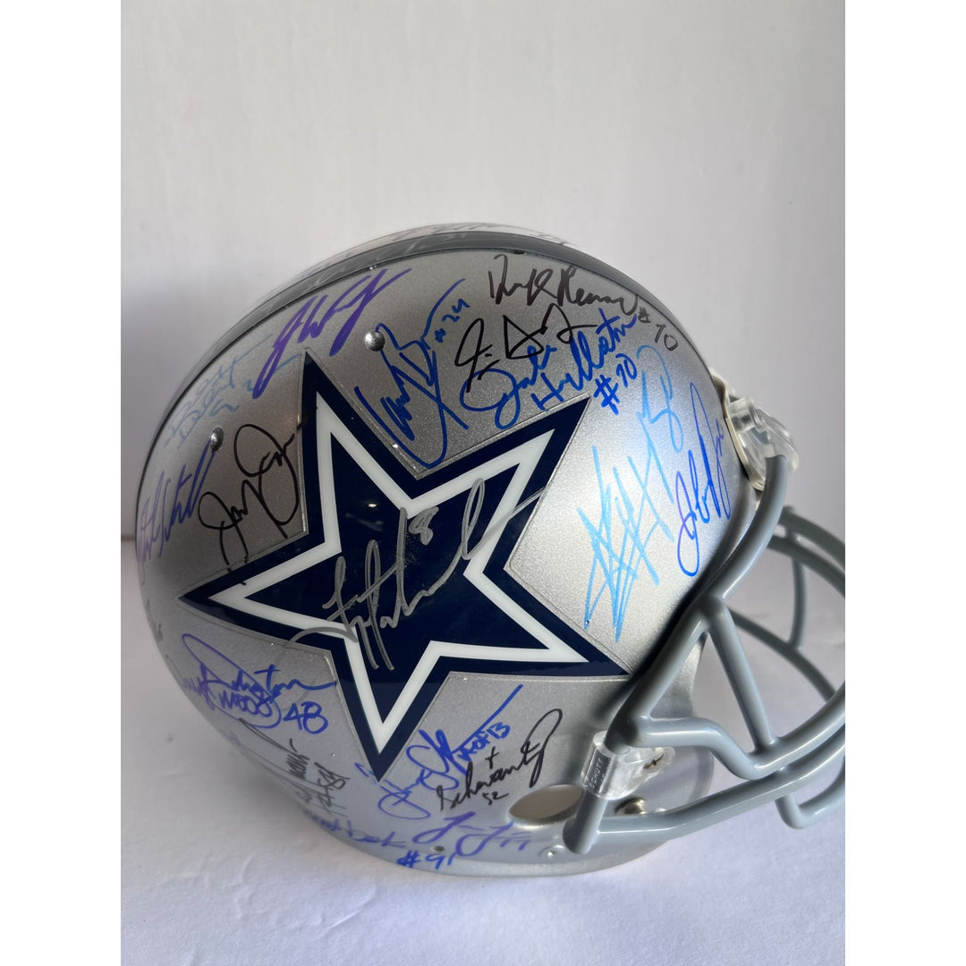 Dallas Cowboys Emmitt Smith Troy Aikman Michael Irvin Jerry Jones Barry Switzer Super Bowl championship team signed pro helmet with proof