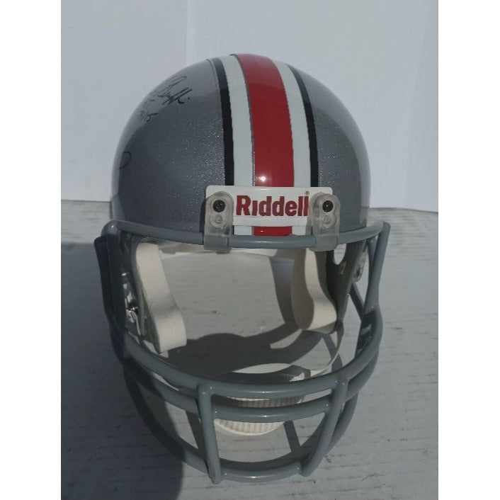 Ohio State Buckeyes Heisman Trophy award winners Eddie George Archie Griffin and Troy Smith Riddell replica full size helmet signed