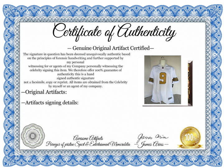 Certificate of Authenticity - Drew Brees 2016 Saints team signed jersey