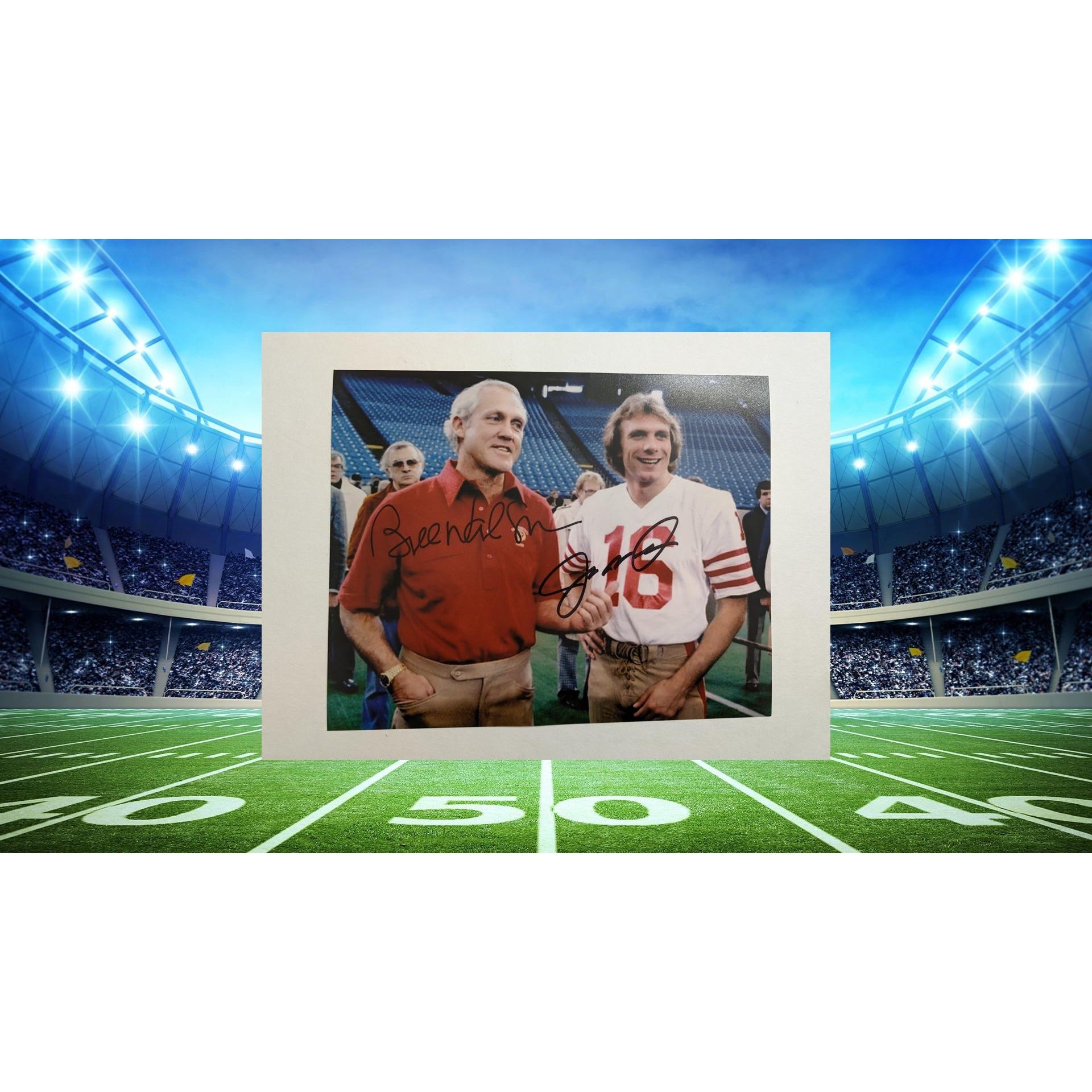 San Francisco 49ers Joe Montana and Bill Walsh 8x10 photo signed with proof