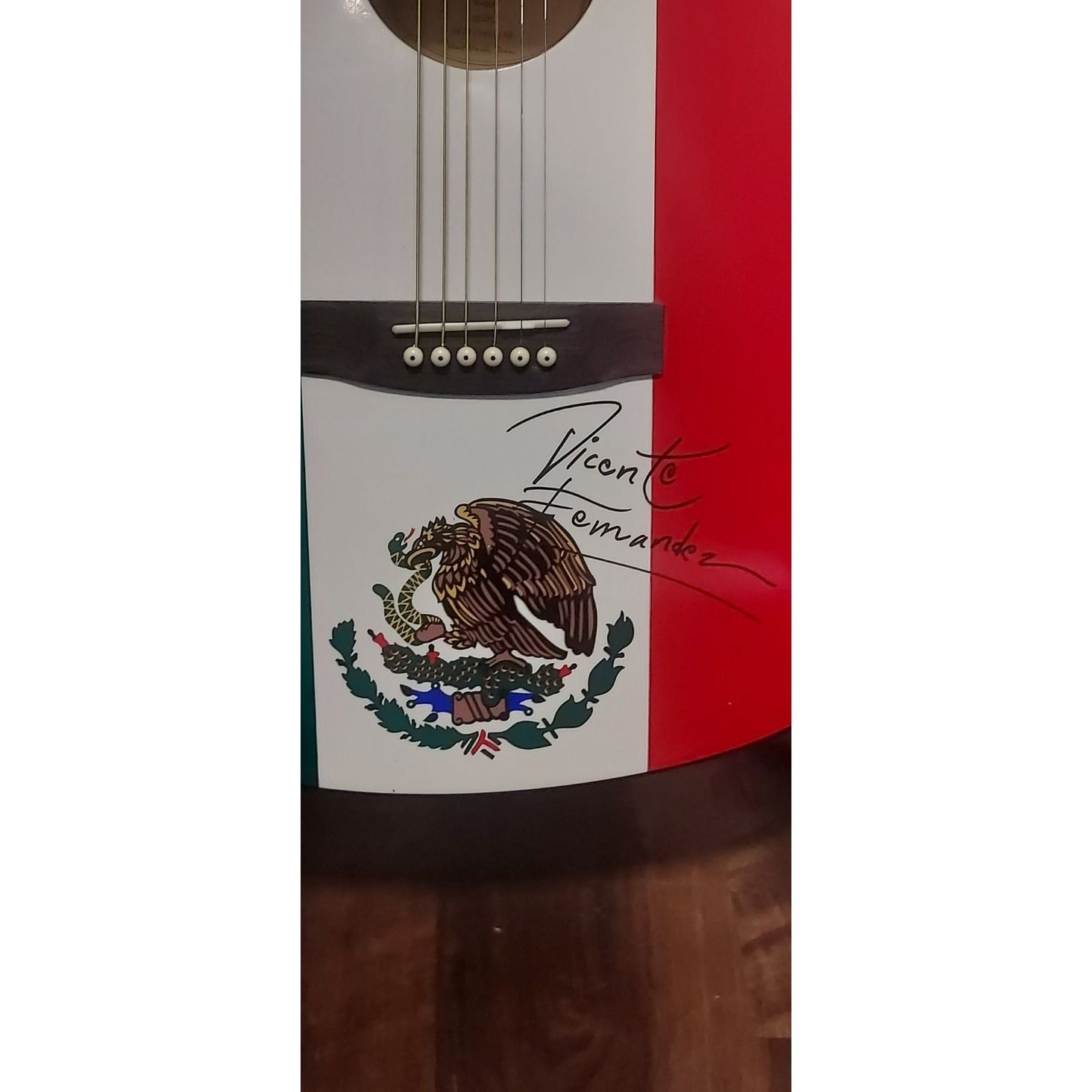 Vicente Fernandez full size Mexican flag acoustic guitar signed with proof