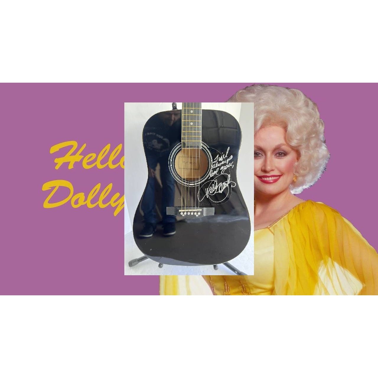 Dolly Parton full size Huntington acoustic guitar signed with proof