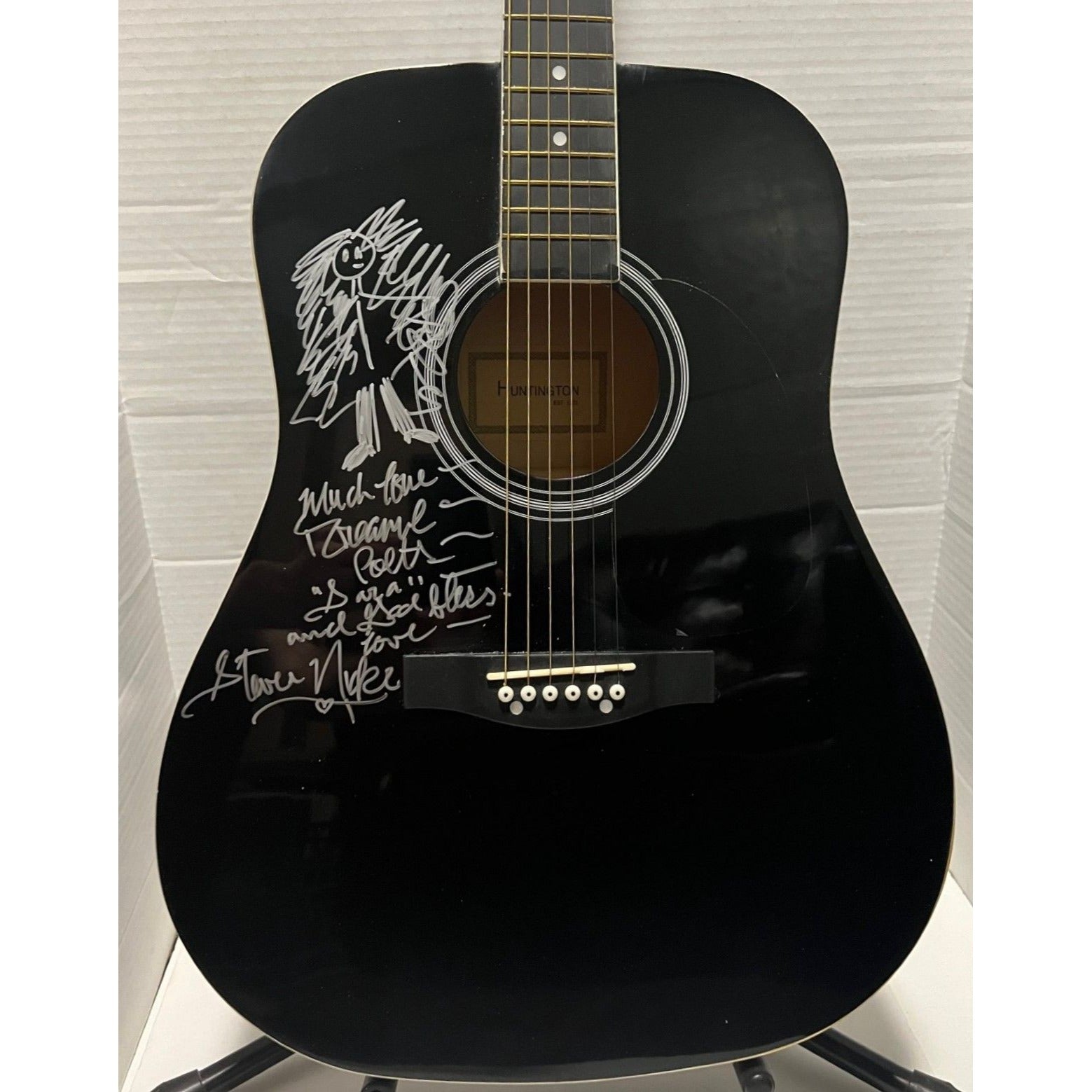 Stevie Nicks signed with Sketch and inscription one of a kind acoustic Ashharpe full size acoustic guitar signed with proof