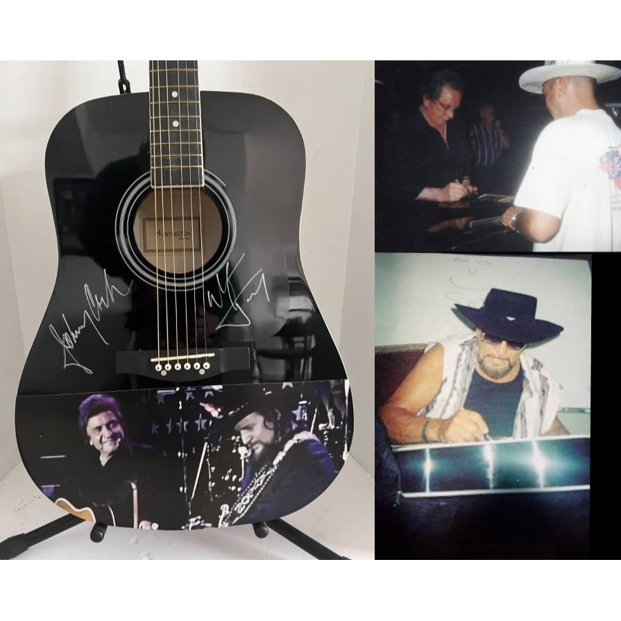 Waylon Jennings and Johnny Cash one of a kind full size acoustic guitar signed with proof