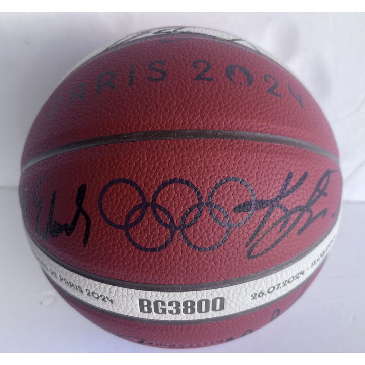 LeBron James, Stephen Curry, Kevin Durant, Anthony Edwards USA 2024 team signed Olympics official basketball signed with proof