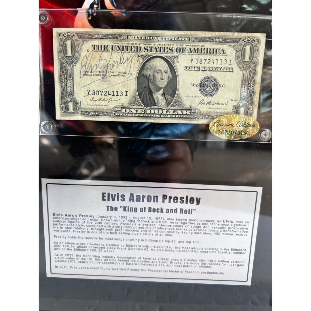 Elvis Presley signed and framed 24x24 inches vintage dollar bill