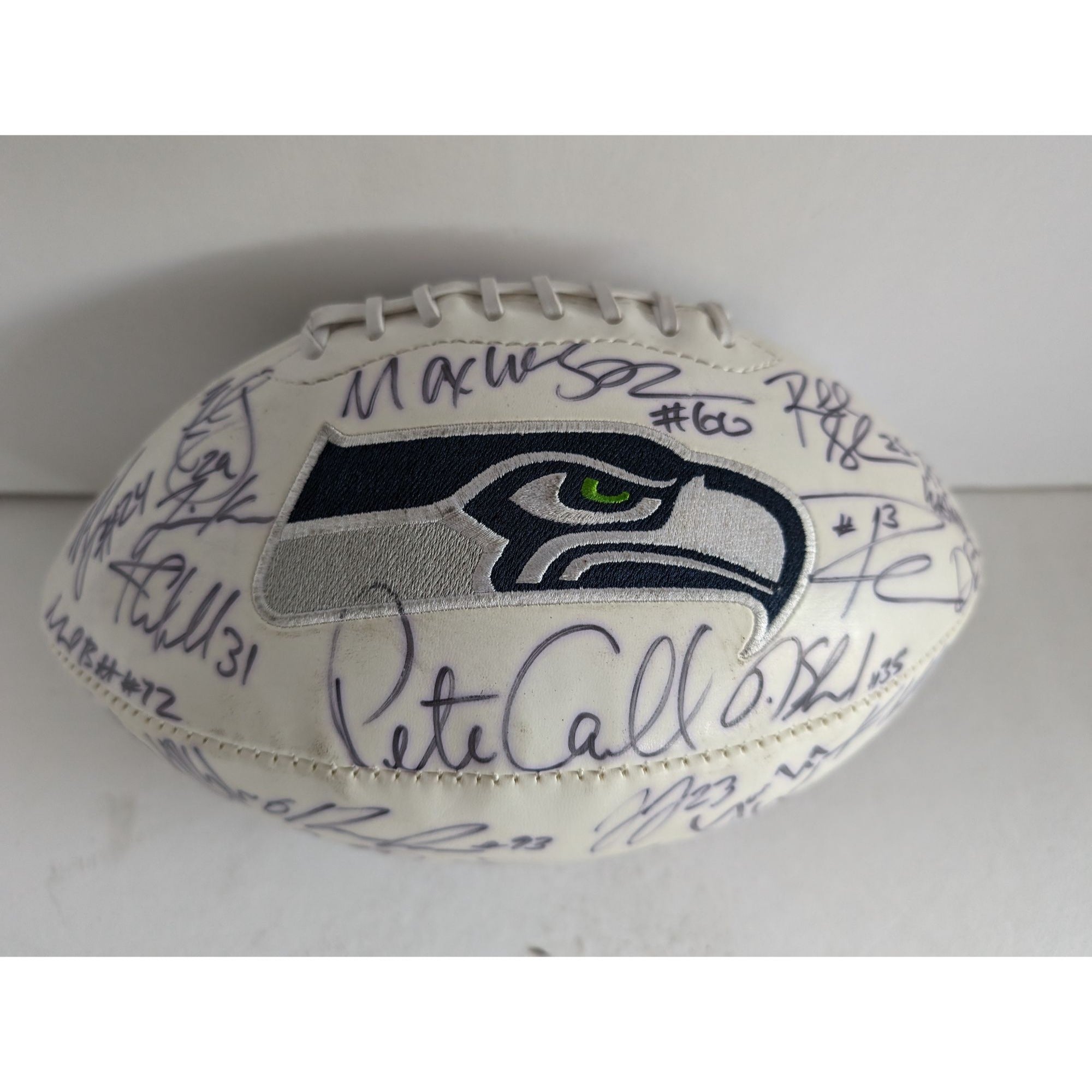 Seattle Seahawks Marshawn Lynch Russell Wilson Richard Sherman Bobby Wagner Super Bowl champions team signed football