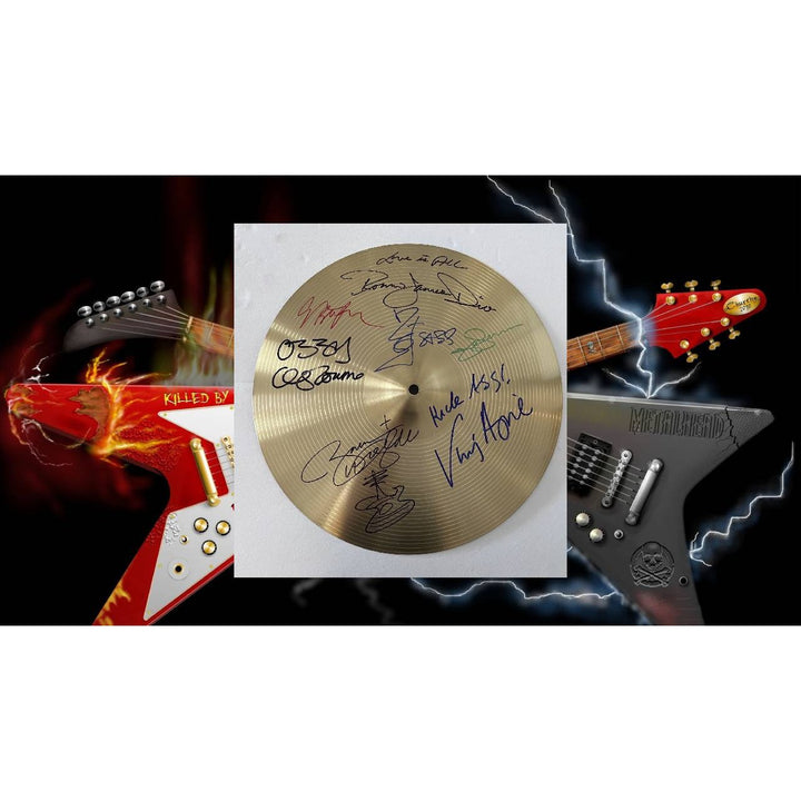 Ozzy Osbourne Ronnie James Dio Geezer Butler Bill Ward Zakk Wylde Vinnie Appice Tony Iommi 14 inch cymbal signed with proof