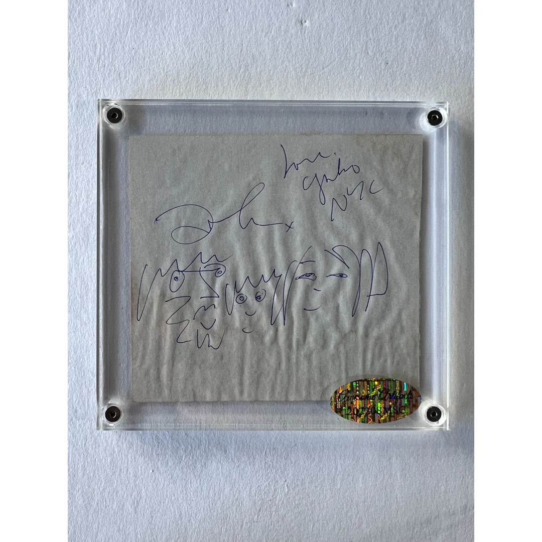 John Lennon & Yoko Ono autograph page book signed with personal sketch