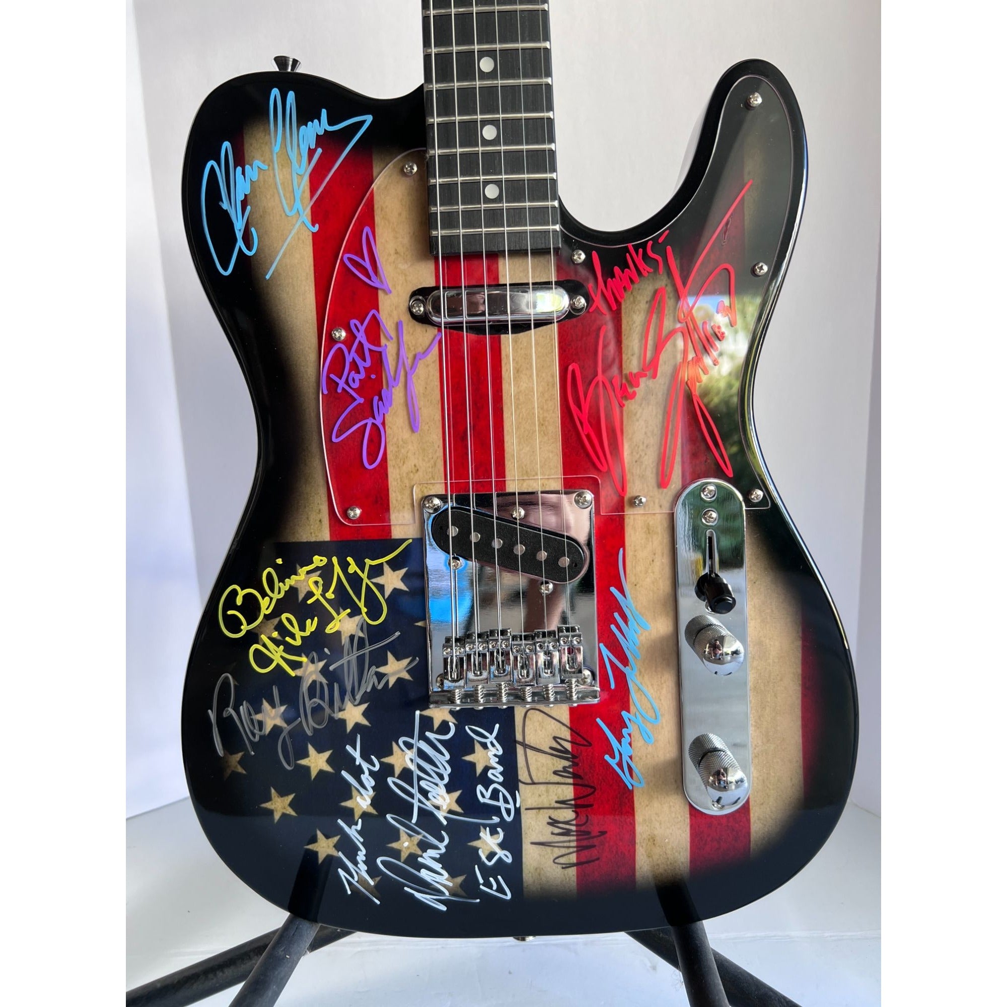 Bruce Springsteen Clarence Clemens and the E Street Band USA American flag electric  guitar signed with proof