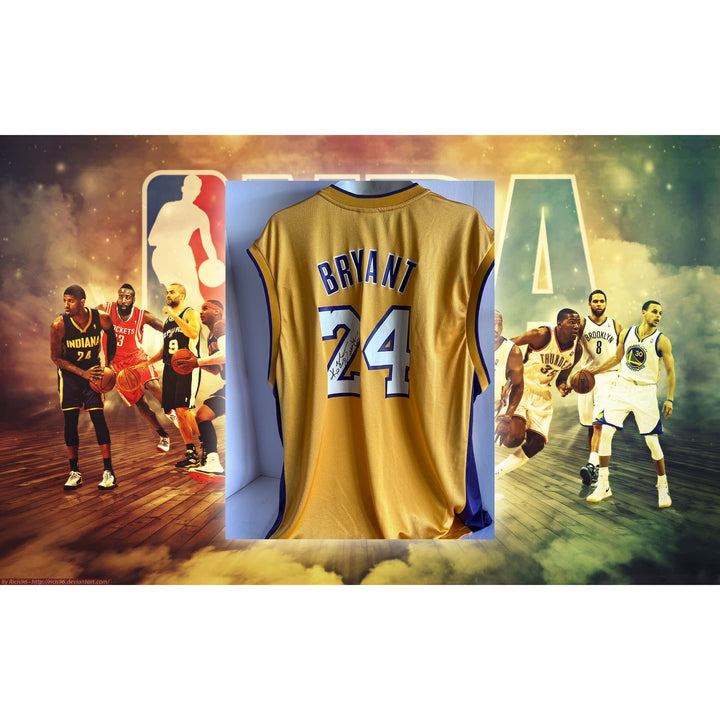 Kobe Bryant 'Mamba Out' signed and inscribed Los Angeles Lakers sixe XL Reebok jersey signed with proof