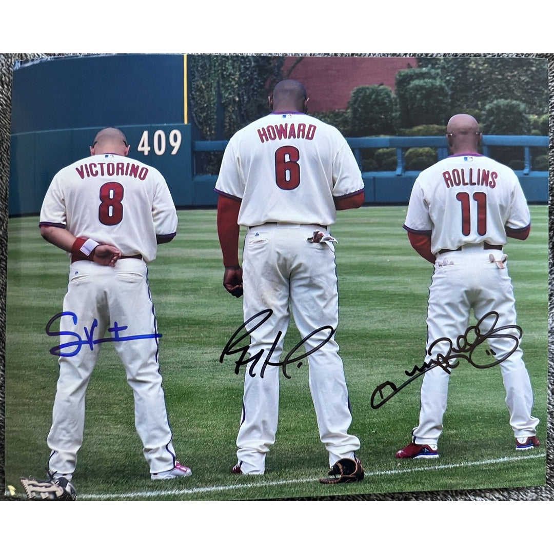 Shane Victorino Ryan Howard and Jimmy Rollins 8 by 10 signed photo