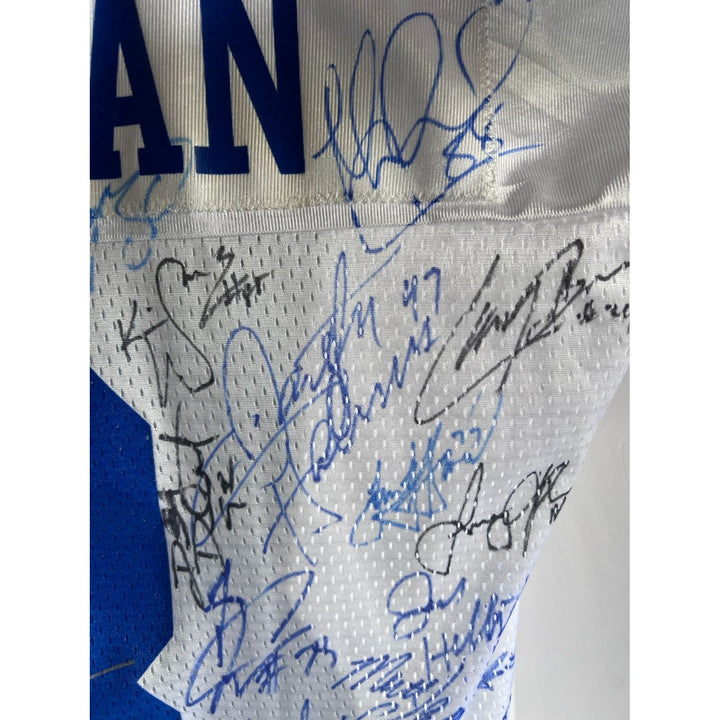 Dallas Cowboys Emmitt Smith Troy Aikman Michael Irvin Jerry Jones Barry Switzer Super Bowl championship team signed jersey signed with proof