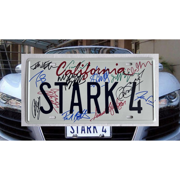 Iron Man original license plate Robert Downey Jr. Stan Lee 13 stars cast signed