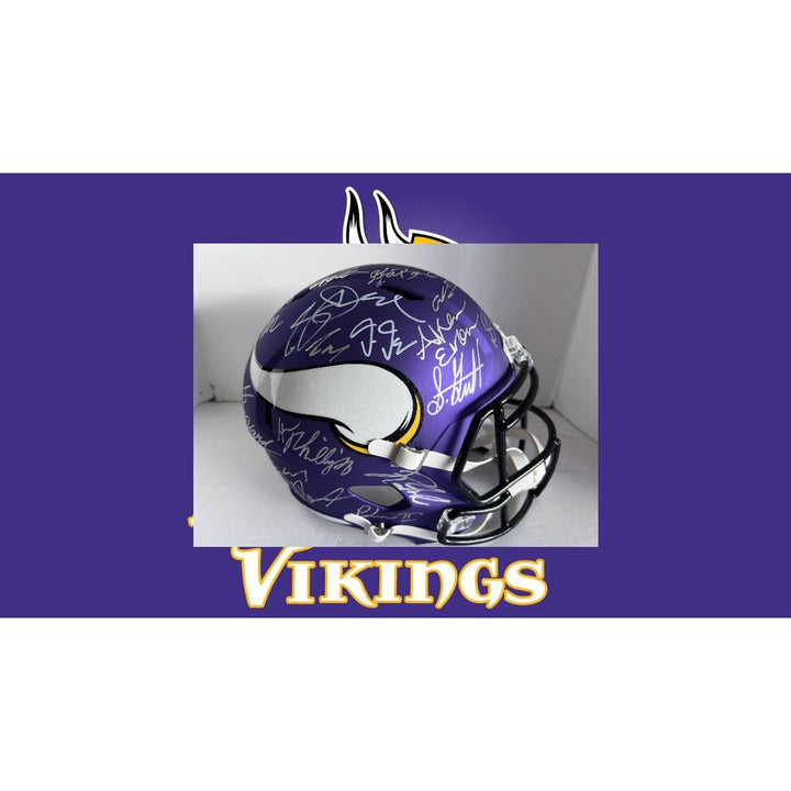 Sam darnold Justin Jefferson 2024 Minnesota Vikings Riddell full size helmet with over 40 signatures signed with proof