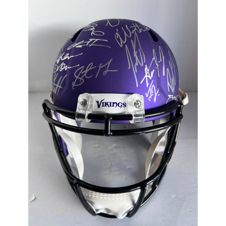 Sam darnold Justin Jefferson 2024 Minnesota Vikings Riddell full size helmet with over 40 signatures signed with proof