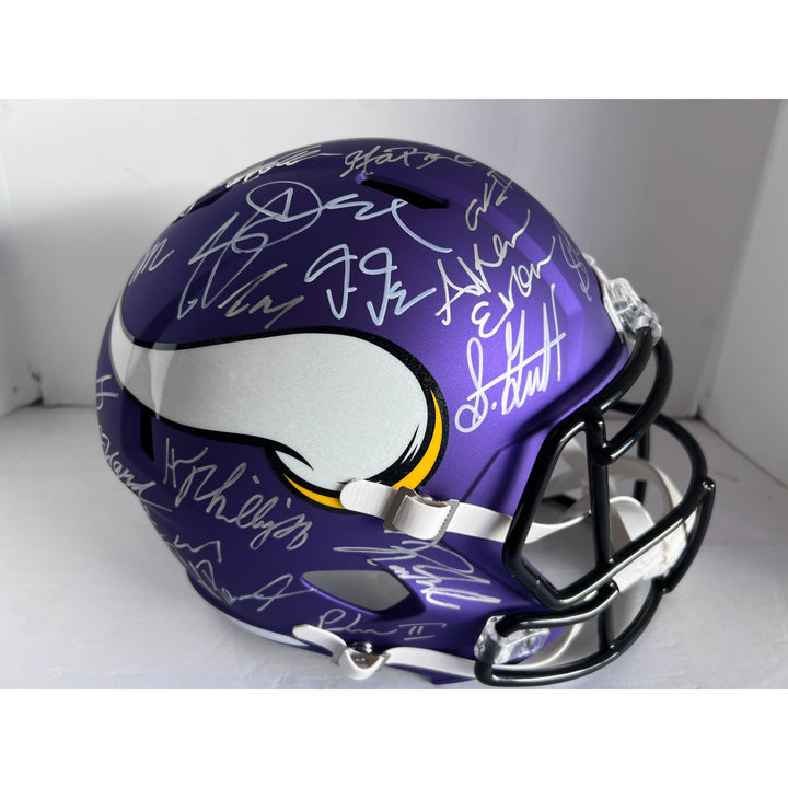 Sam darnold Justin Jefferson 2024 Minnesota Vikings Riddell full size helmet with over 40 signatures signed with proof