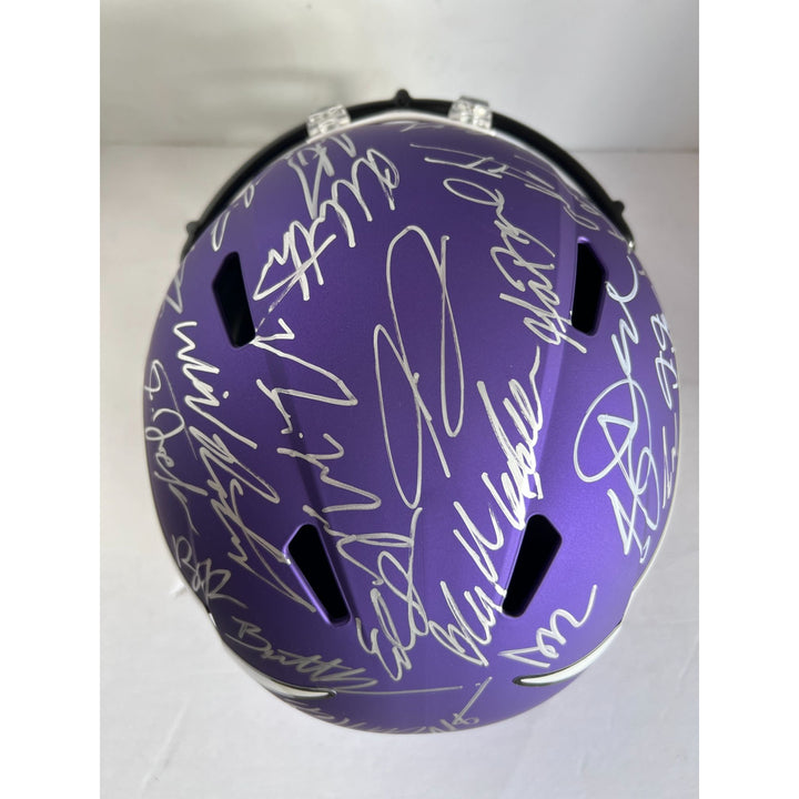 Sam darnold Justin Jefferson 2024 Minnesota Vikings Riddell full size helmet with over 40 signatures signed with proof