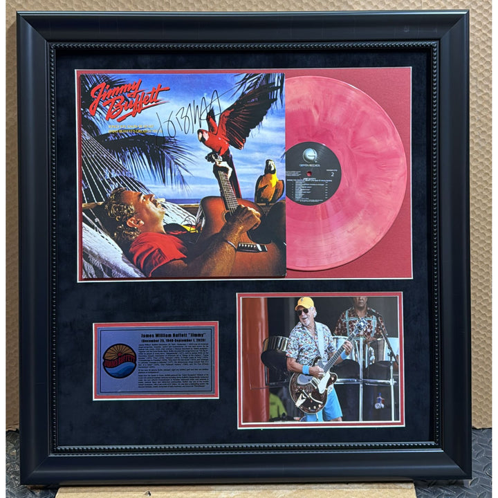 Jimmy Buffett original Lp signed with  proof and museum quality frame 21x23