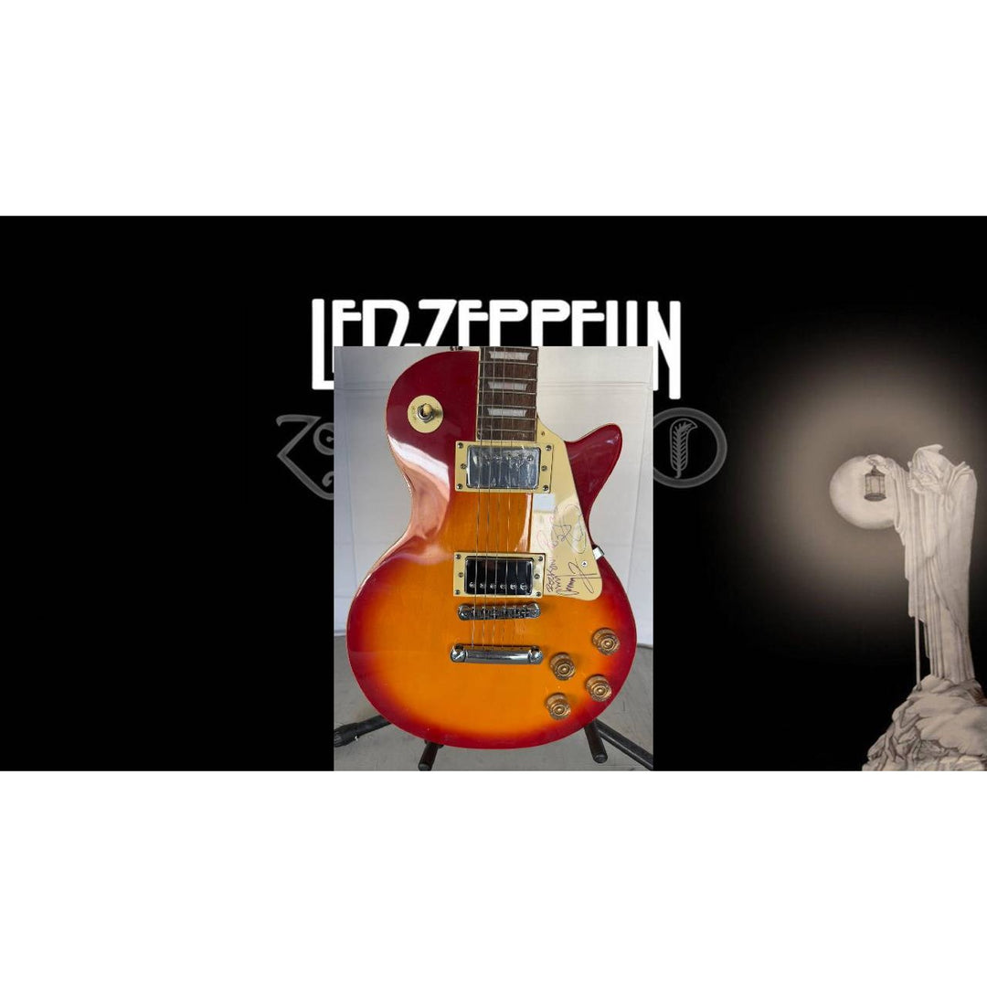 Jimmy Page Robert Plant of Led Zeppelin Les Paul vintage electric guitar signed with full provenance, photo proof and AI certification.