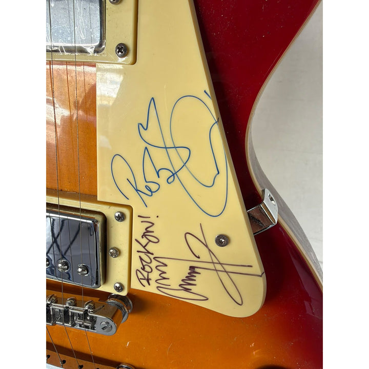 Jimmy Page Robert Plant of Led Zeppelin Les Paul vintage electric guitar signed with full provenance, photo proof and AI certification.