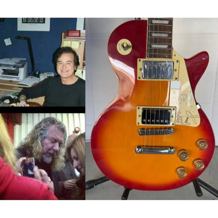 Jimmy Page Robert Plant of Led Zeppelin Les Paul vintage electric guitar signed with full provenance, photo proof and AI certification.
