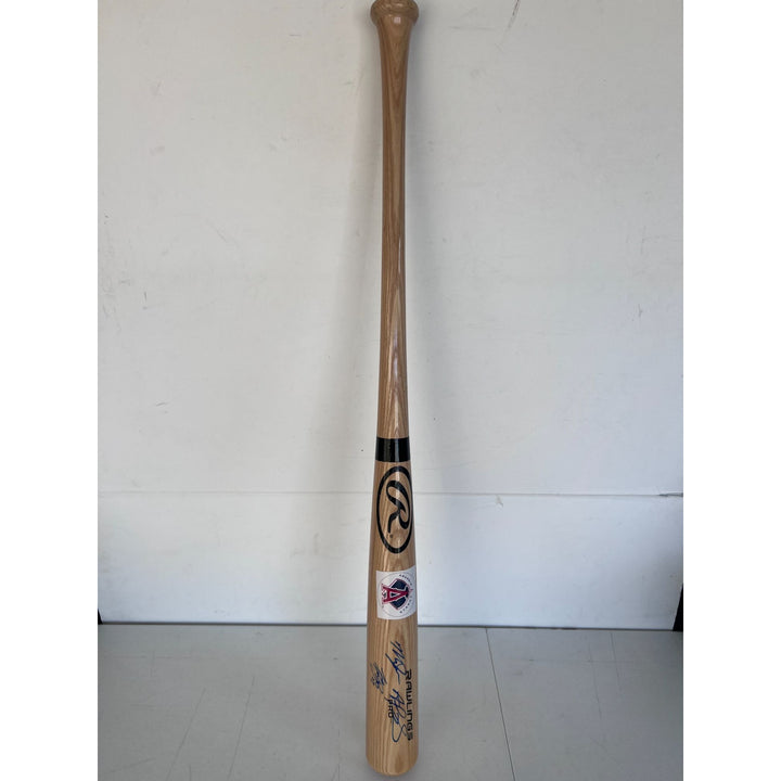 Los Angeles/Anaheim Angels Mike Trout Albert Pujols Hall of Famers present and future baseball bat signed with proof.