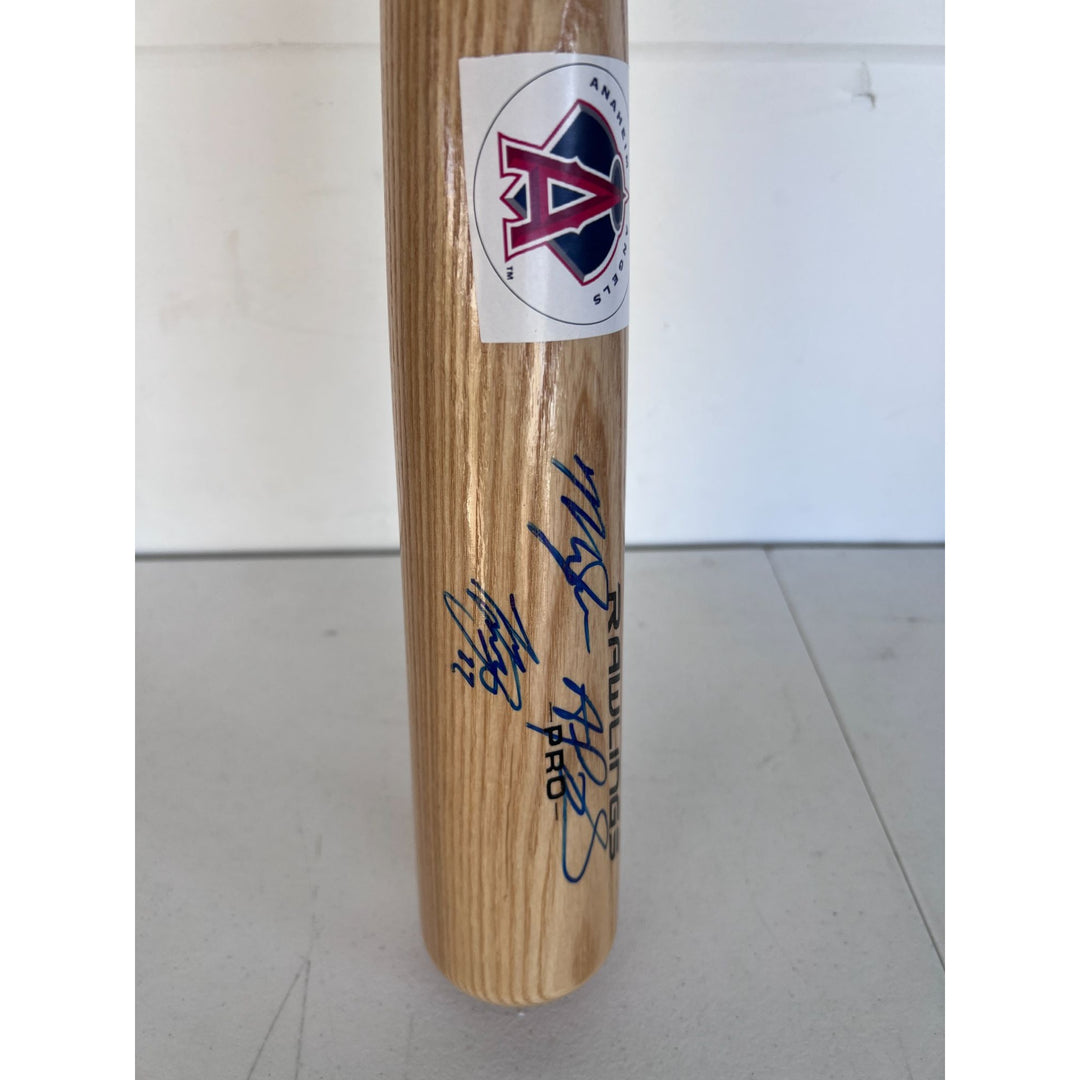 Los Angeles/Anaheim Angels Mike Trout Albert Pujols Hall of Famers present and future baseball bat signed with proof.