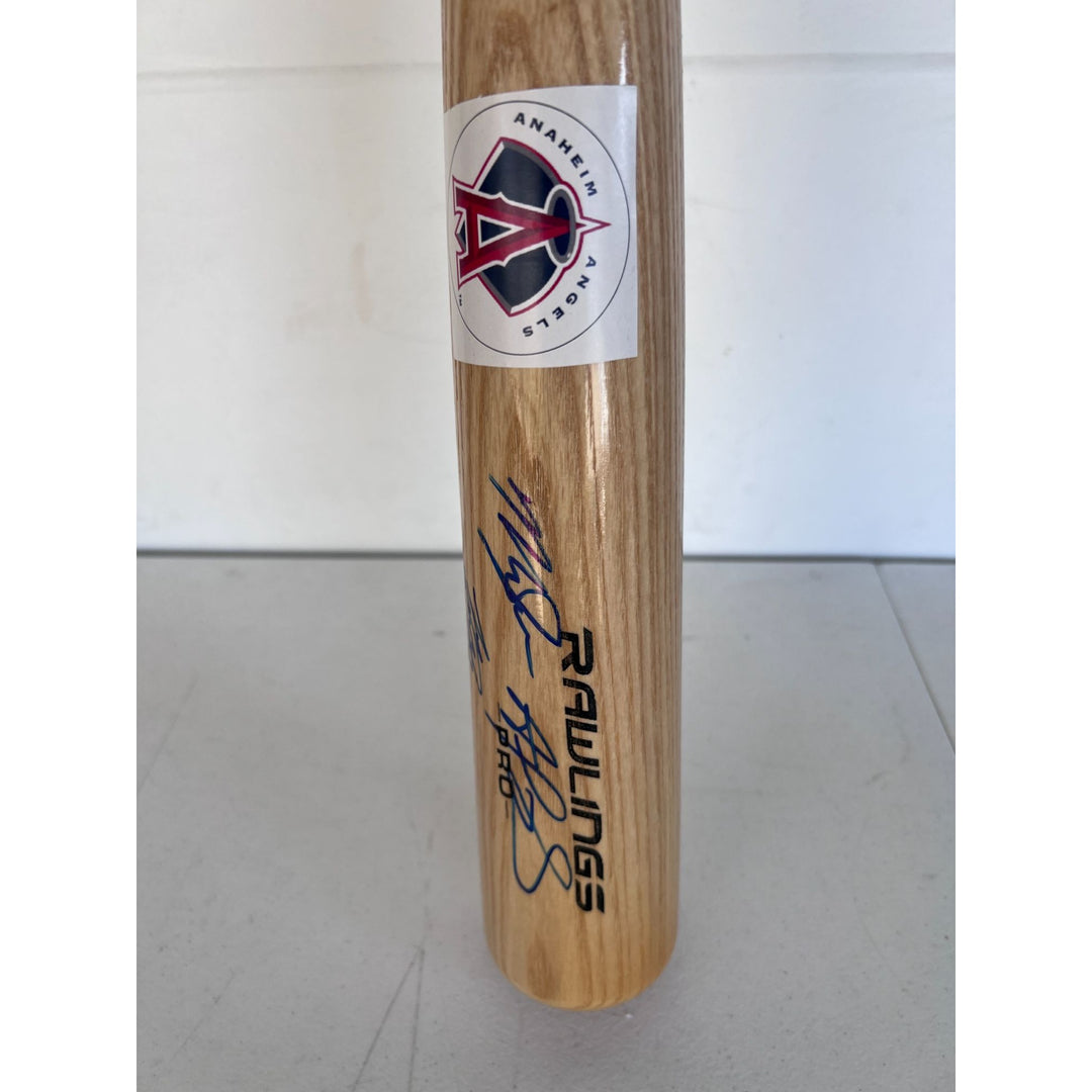 Los Angeles/Anaheim Angels Mike Trout Albert Pujols Hall of Famers present and future baseball bat signed with proof.
