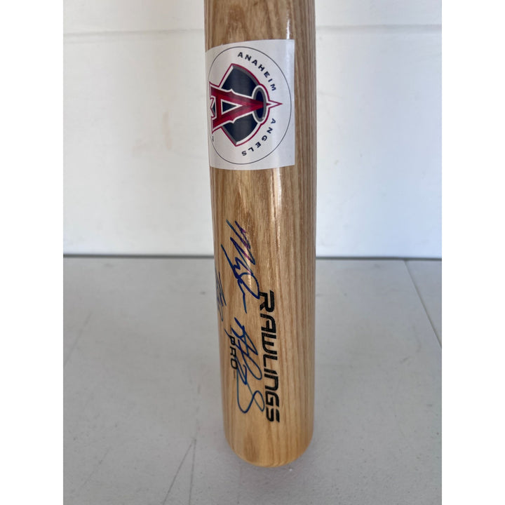Los Angeles/Anaheim Angels Mike Trout Albert Pujols Hall of Famers present and future baseball bat signed with proof.