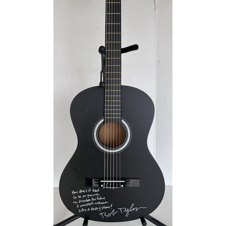 Bob Dylan acoustic guitar signed with lyrics and signing proof
