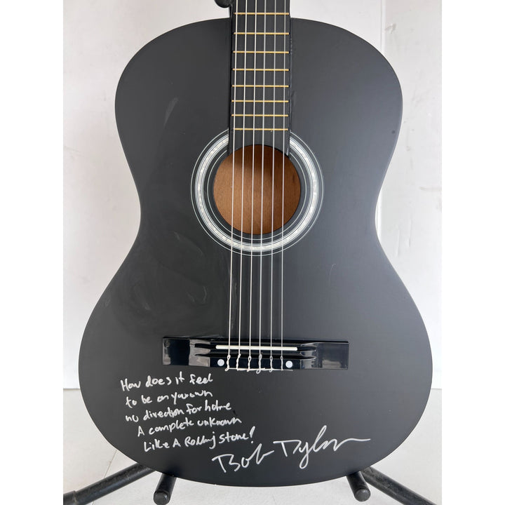 Bob Dylan acoustic guitar signed with lyrics and signing proof