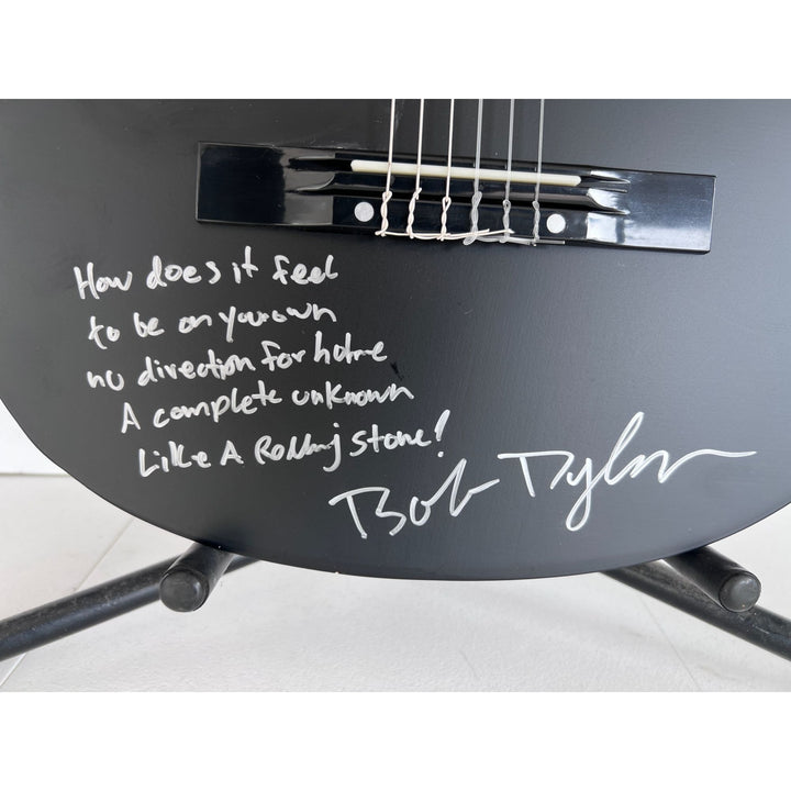 Bob Dylan acoustic guitar signed with lyrics and signing proof